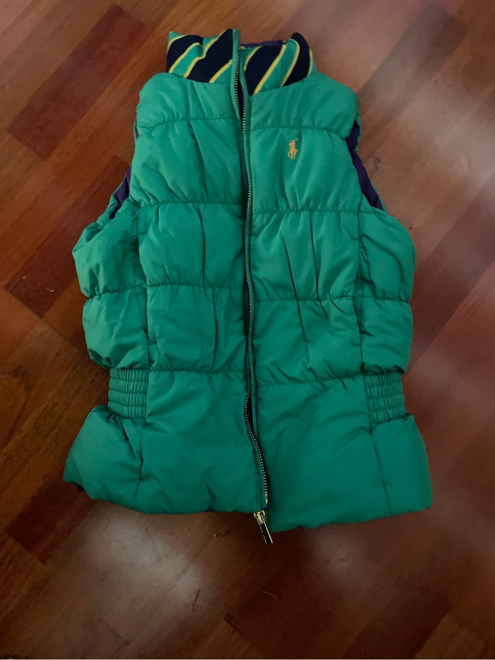 Reversible Ralph Lauren Green Quilted Vest with Yellow Pony & Navy Accents